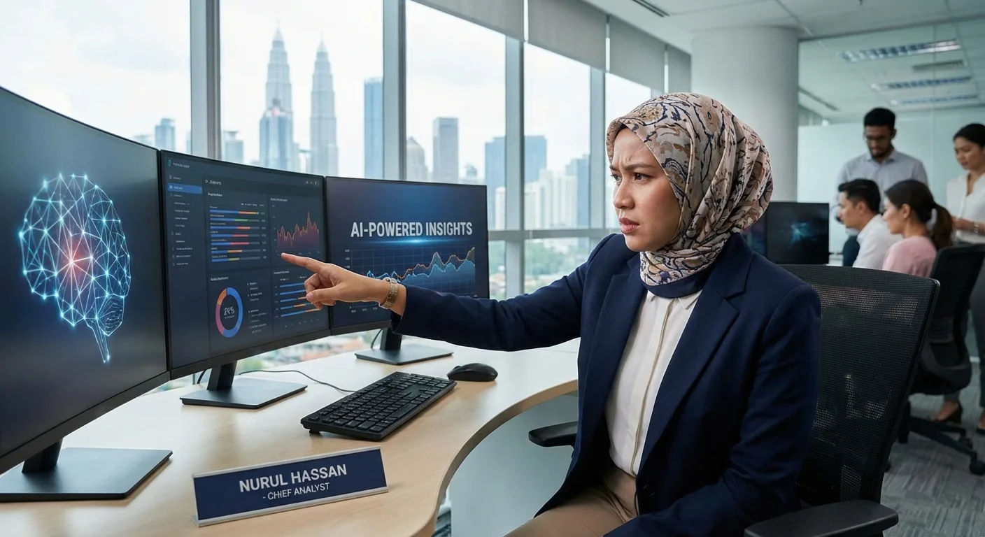 A Malaysian professional analysing data powered by AI insights.