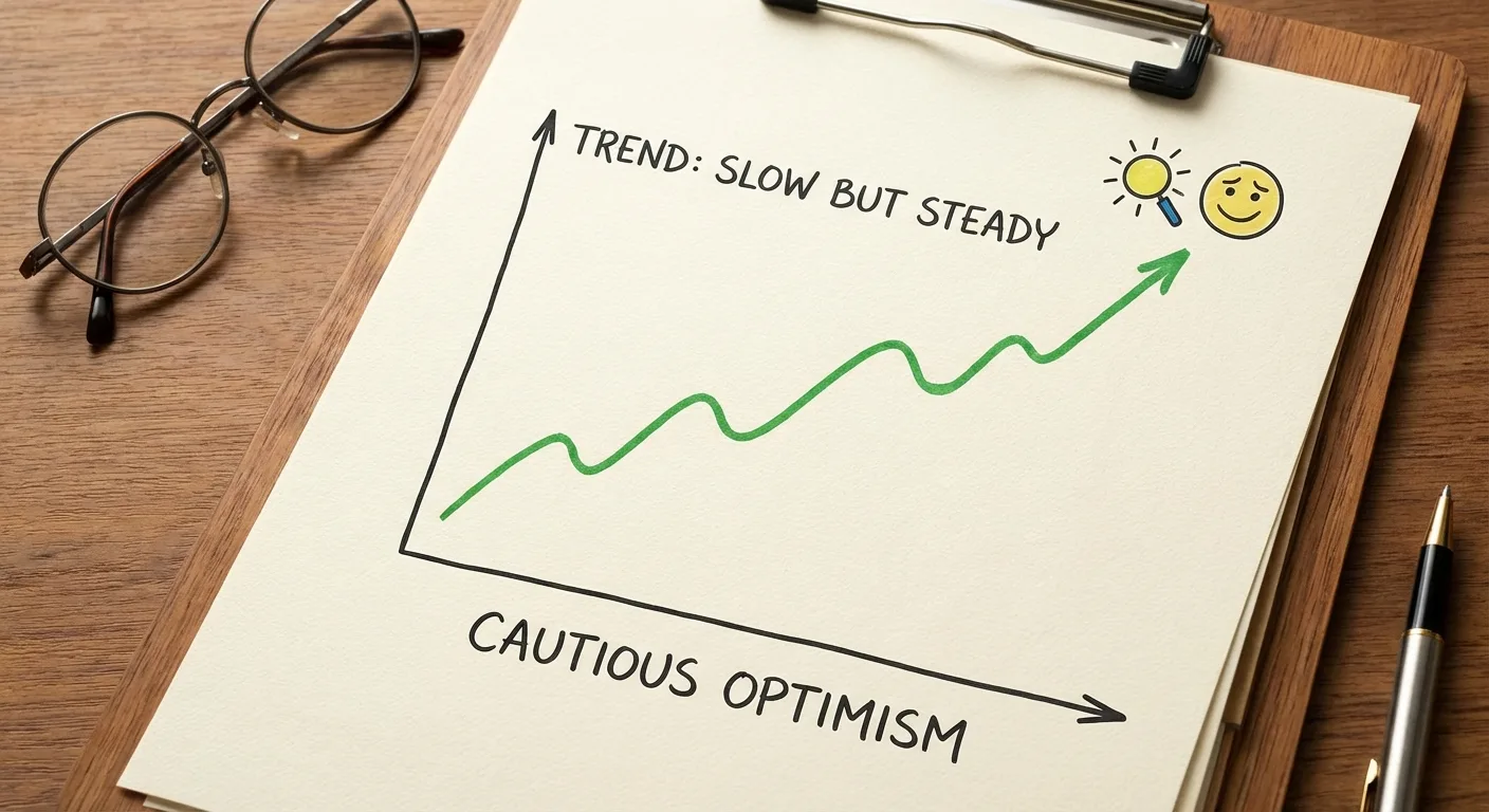 A chart showing a slow but steady upward trend, symbolising cautious optimism.