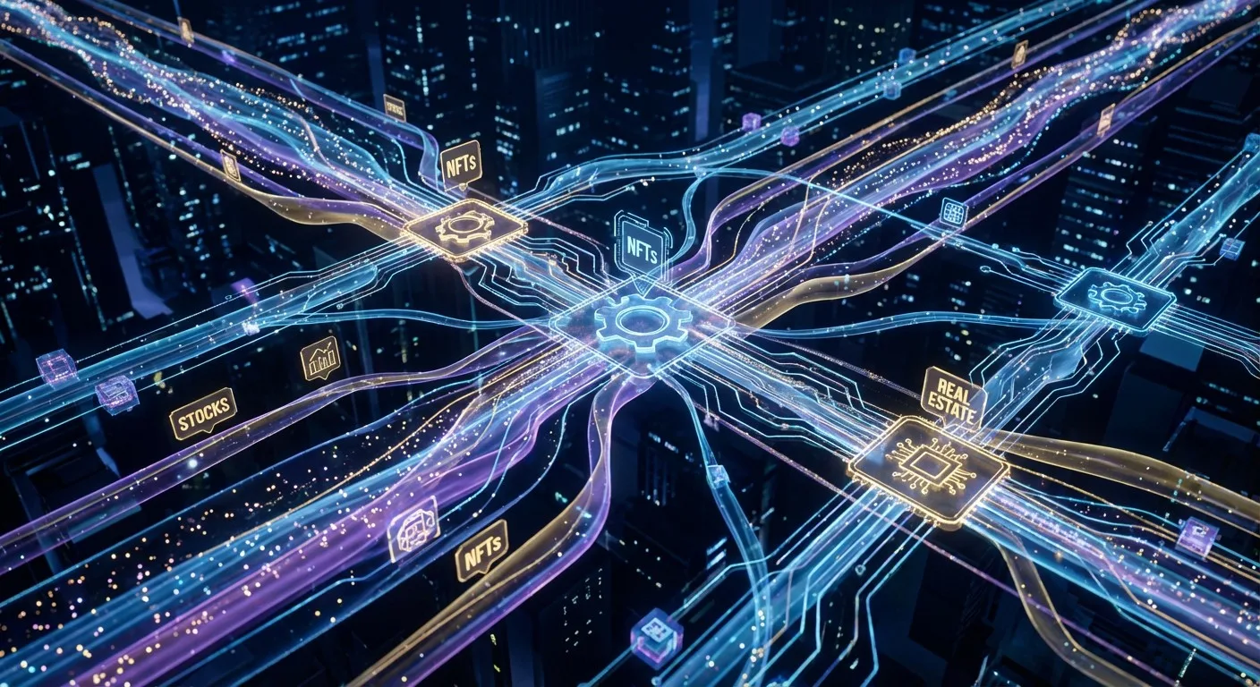 An abstract digital network representing the flow of tokenised assets.