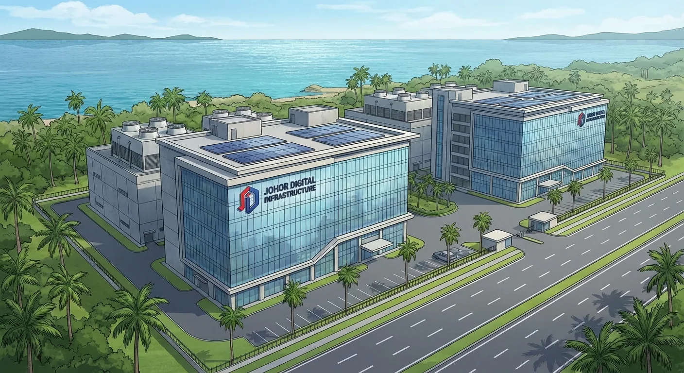 Architectural rendering of a modern data centre facility in Johor, Malaysia.