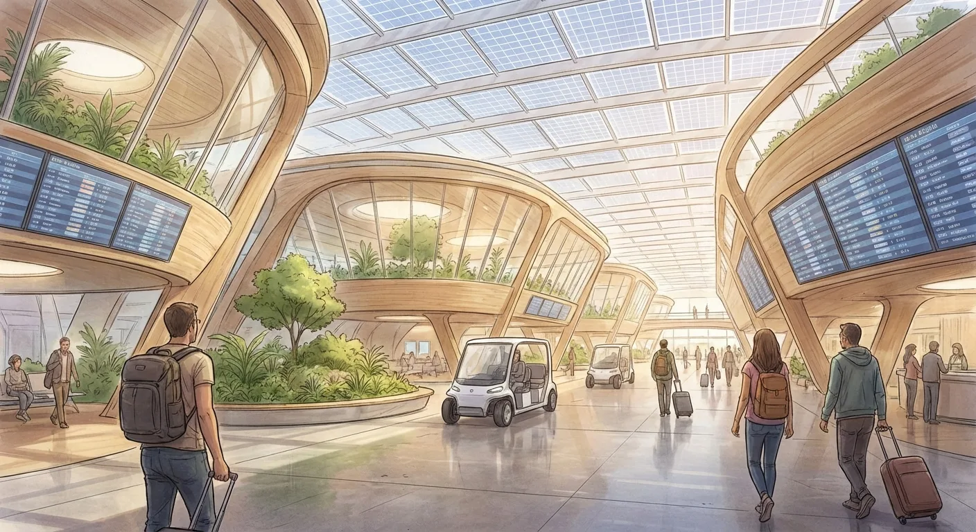 An artist's impression of a modernised airport terminal.