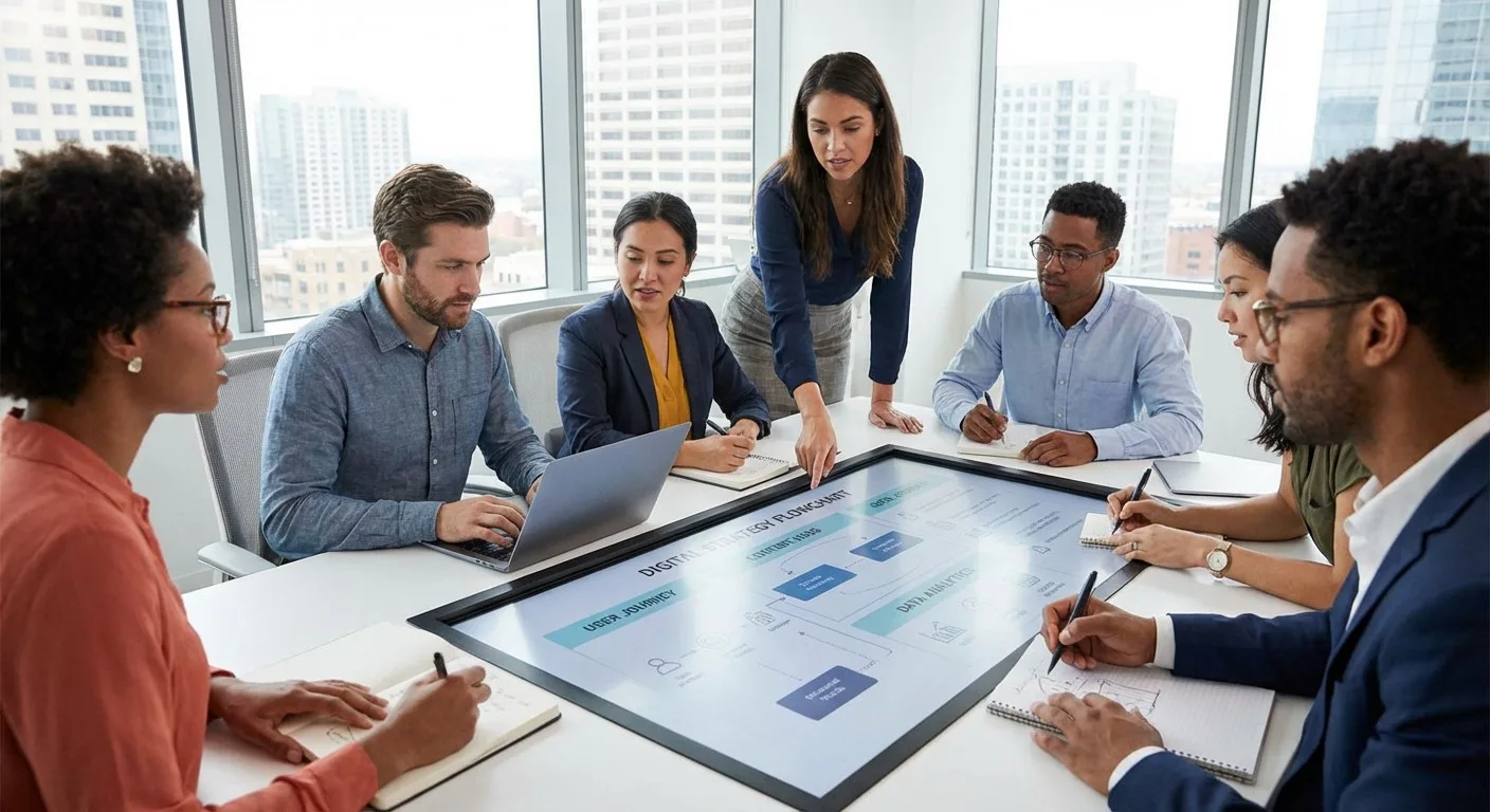 A group of professionals collaborating on a digital strategy.