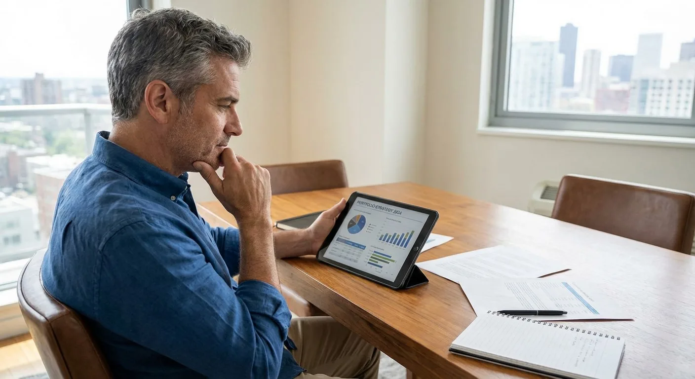 An investor reviewing their financial strategy on a tablet.