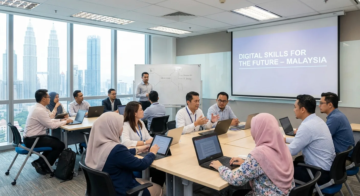A group of Malaysian professionals participating in a digital skills workshop.