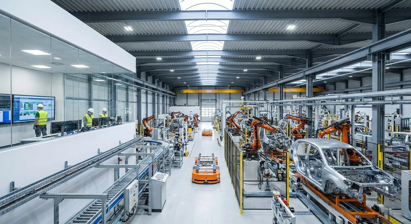 A modern manufacturing plant with automated machinery.