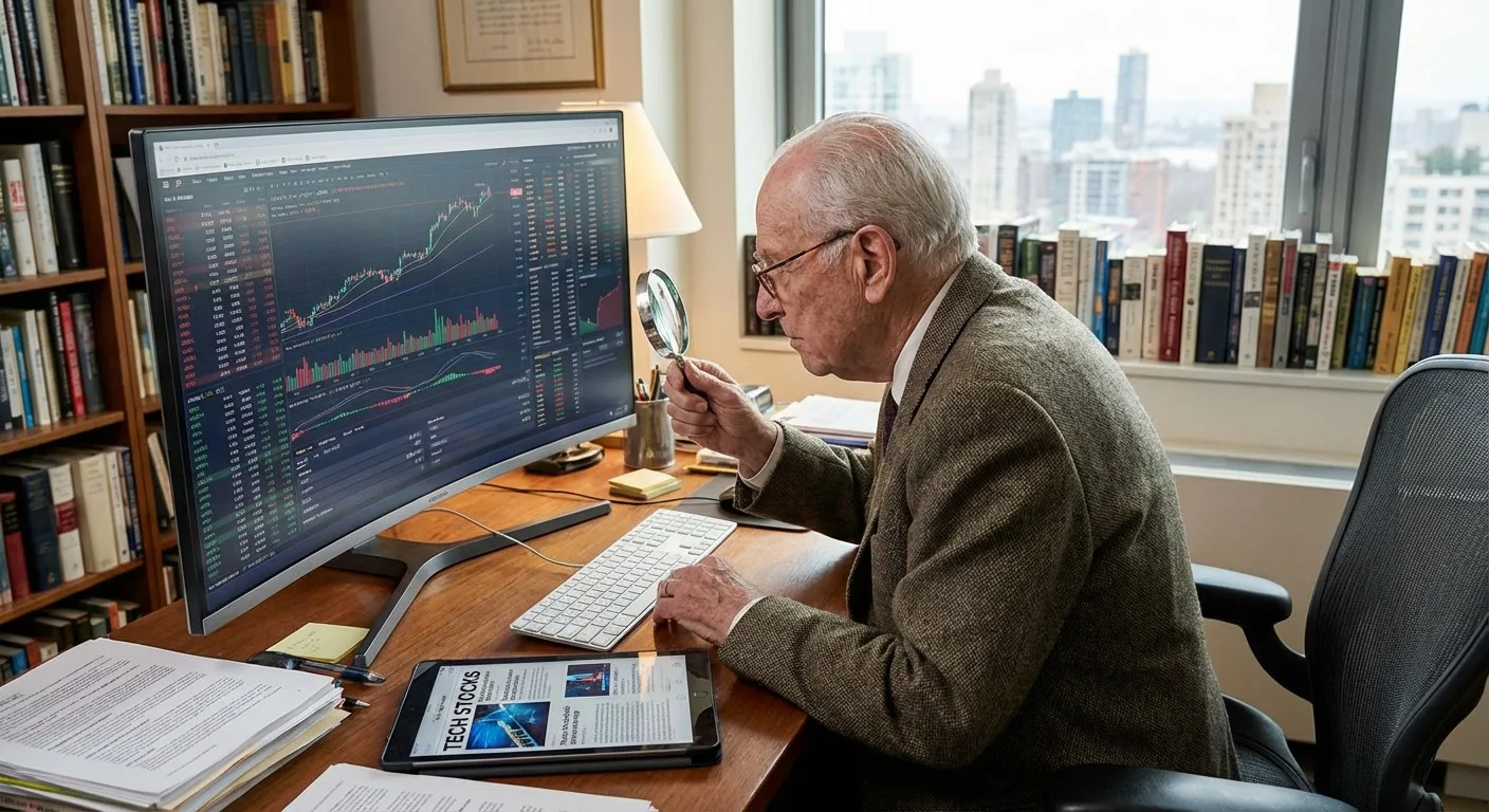 An investor analysing stock market charts on a screen.