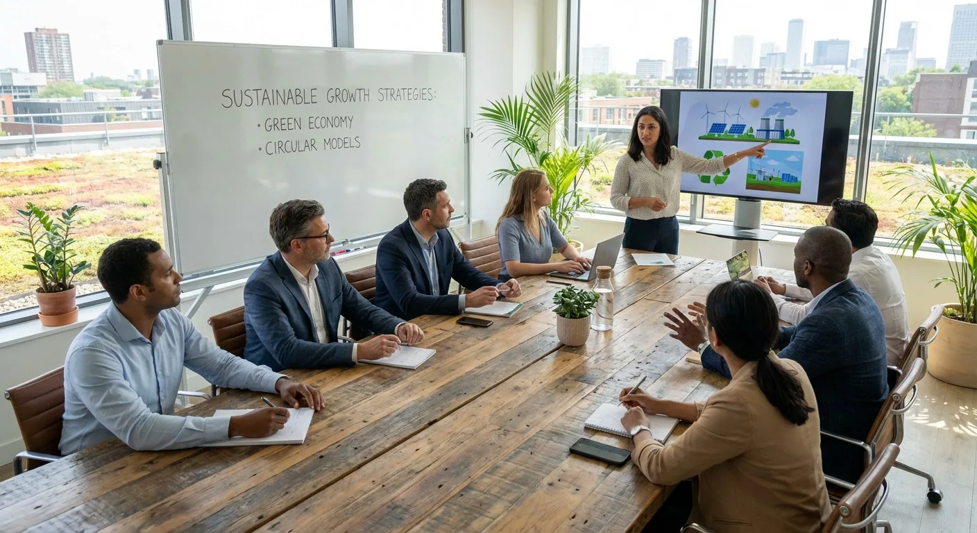 Business leaders discussing sustainable growth strategies.