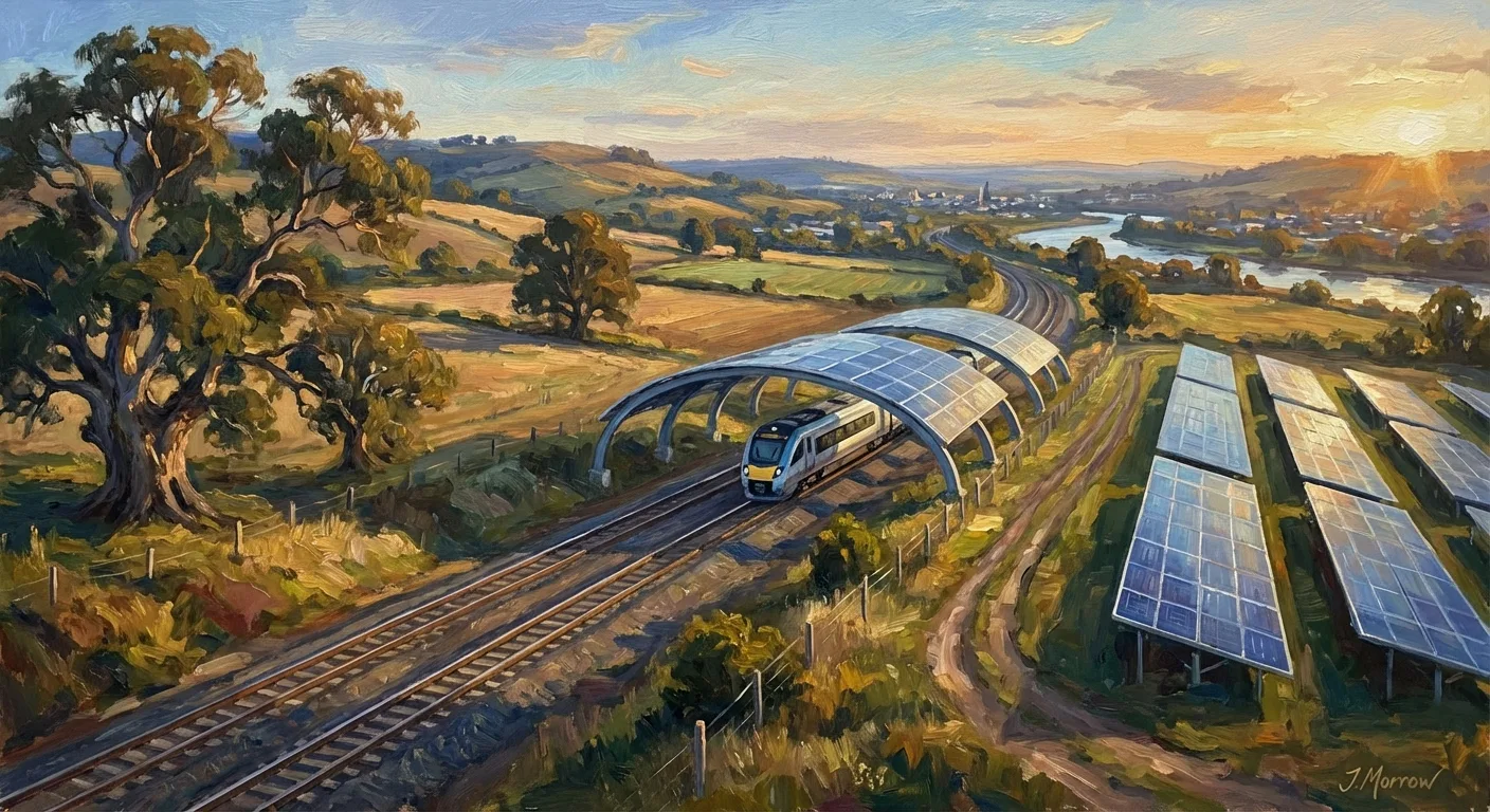 An artist's impression of solar panels along a railway line.