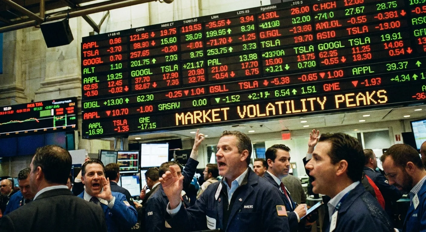 A stock market board showing fluctuating figures.