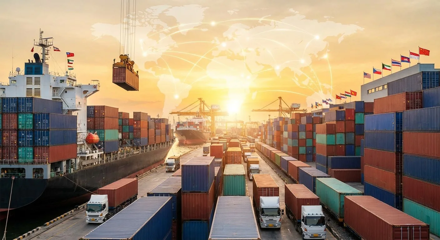 Global shipping containers, symbolising international trade dynamics.