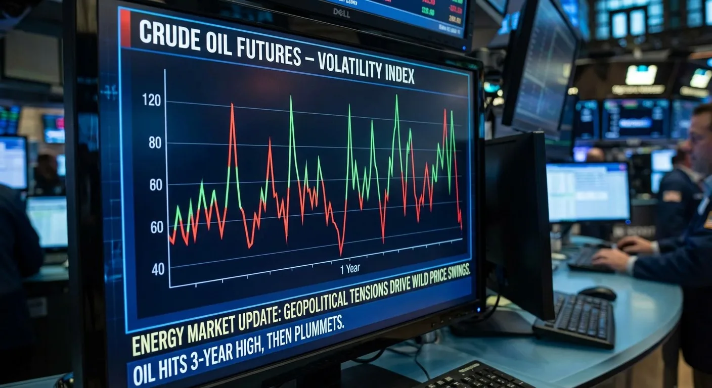 A graph showing the volatile fluctuations of oil prices on a stock market screen.