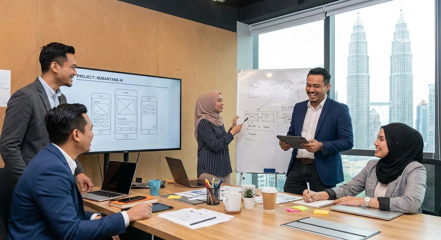 A group of Malaysian entrepreneurs collaborating on a new tech project.