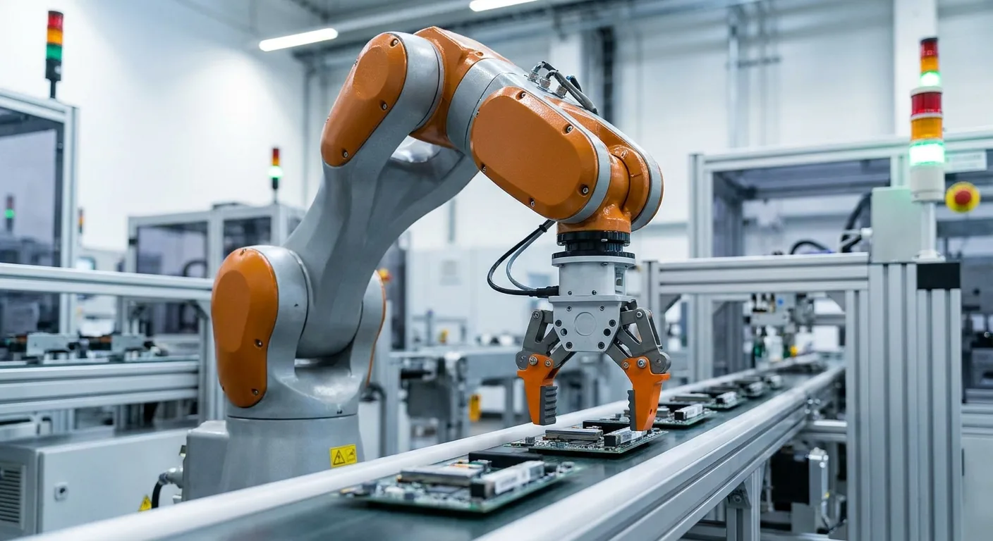An automated robotic arm working on a production line.