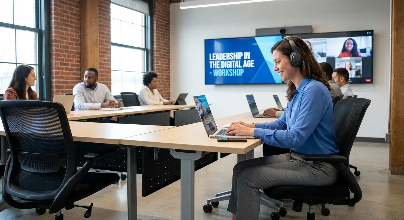 An employee participating in a digital training workshop.