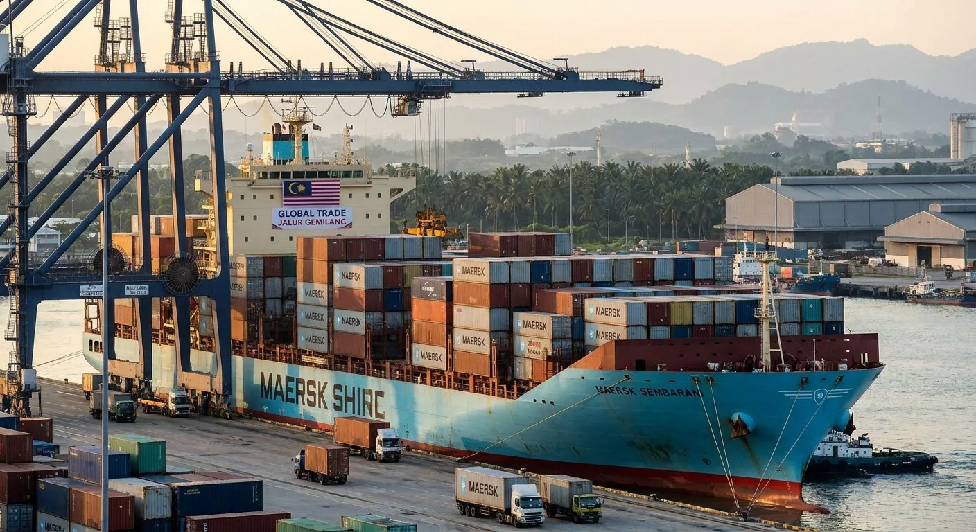 A cargo ship at a Malaysian port, symbolising international trade and logistics.