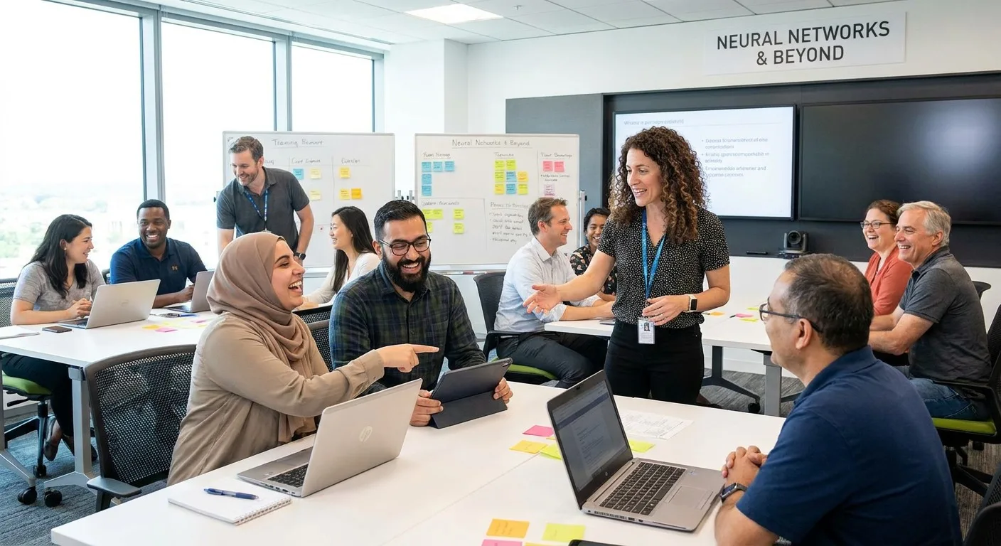 A diverse group of employees engaged in a collaborative training session.