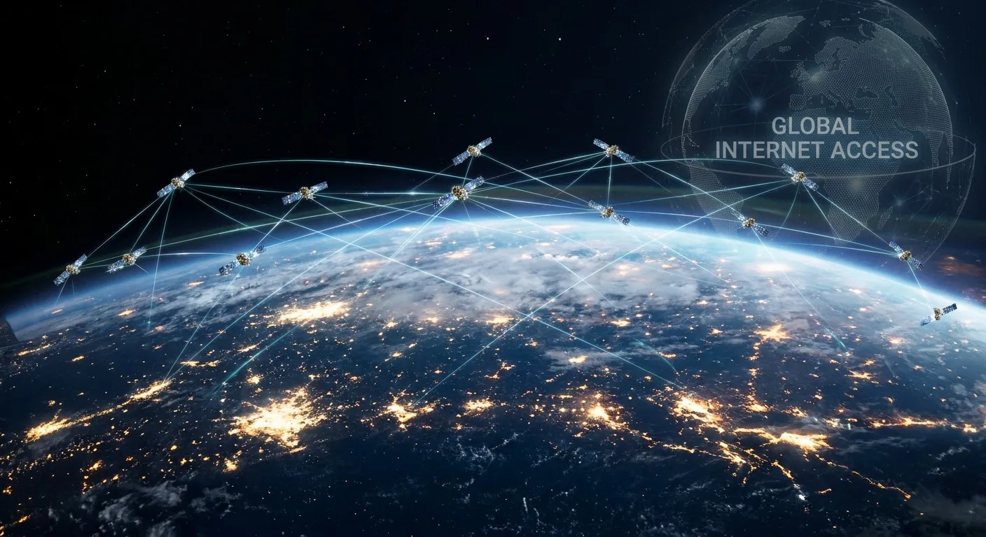 Satellites orbiting Earth, providing global internet coverage.
