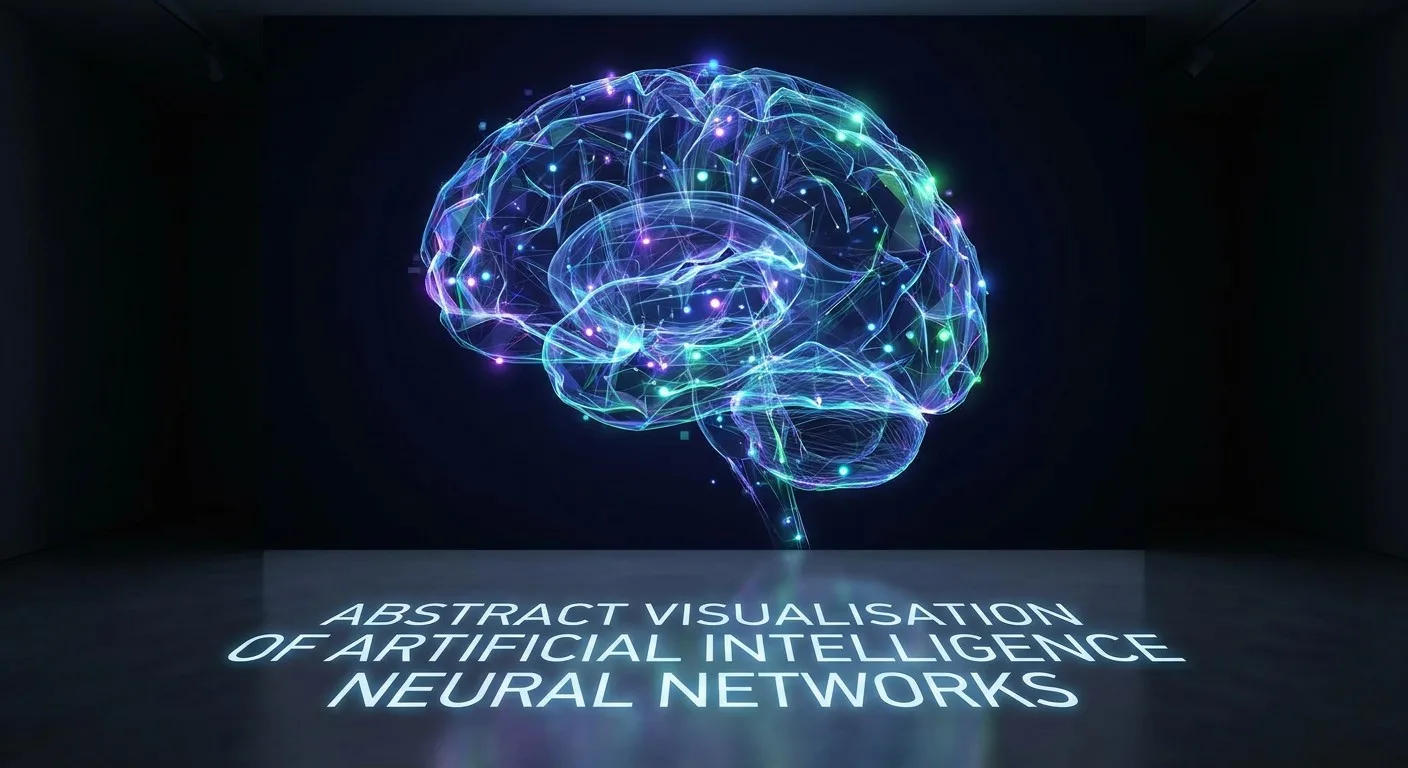 Abstract visualisation of artificial intelligence neural networks.