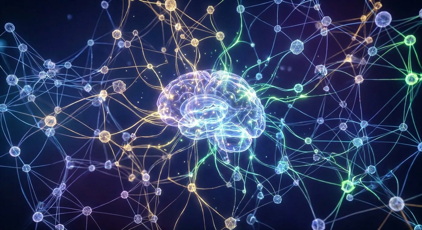 An abstract image representing interconnected data points and AI neural networks.