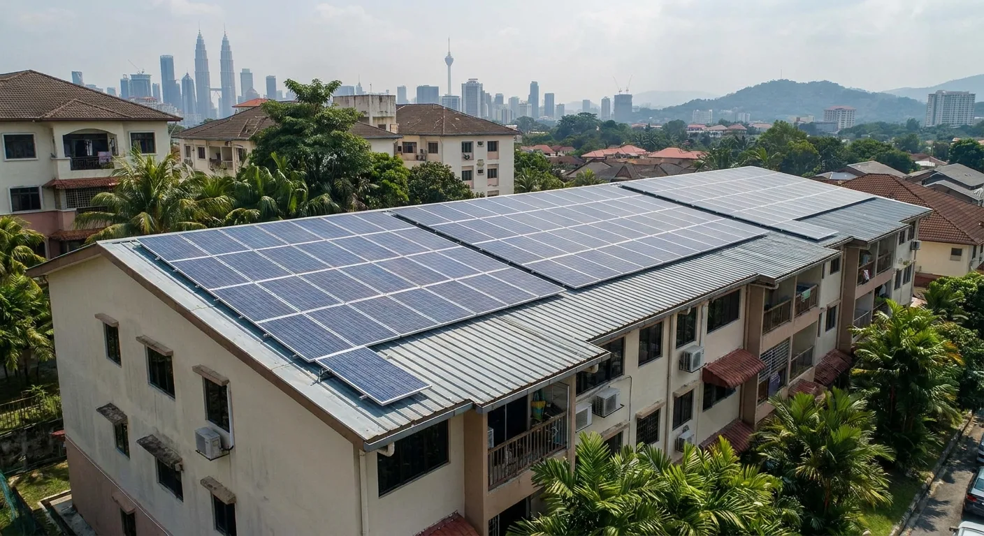 Solar panels installed on a rooftop in Malaysia.