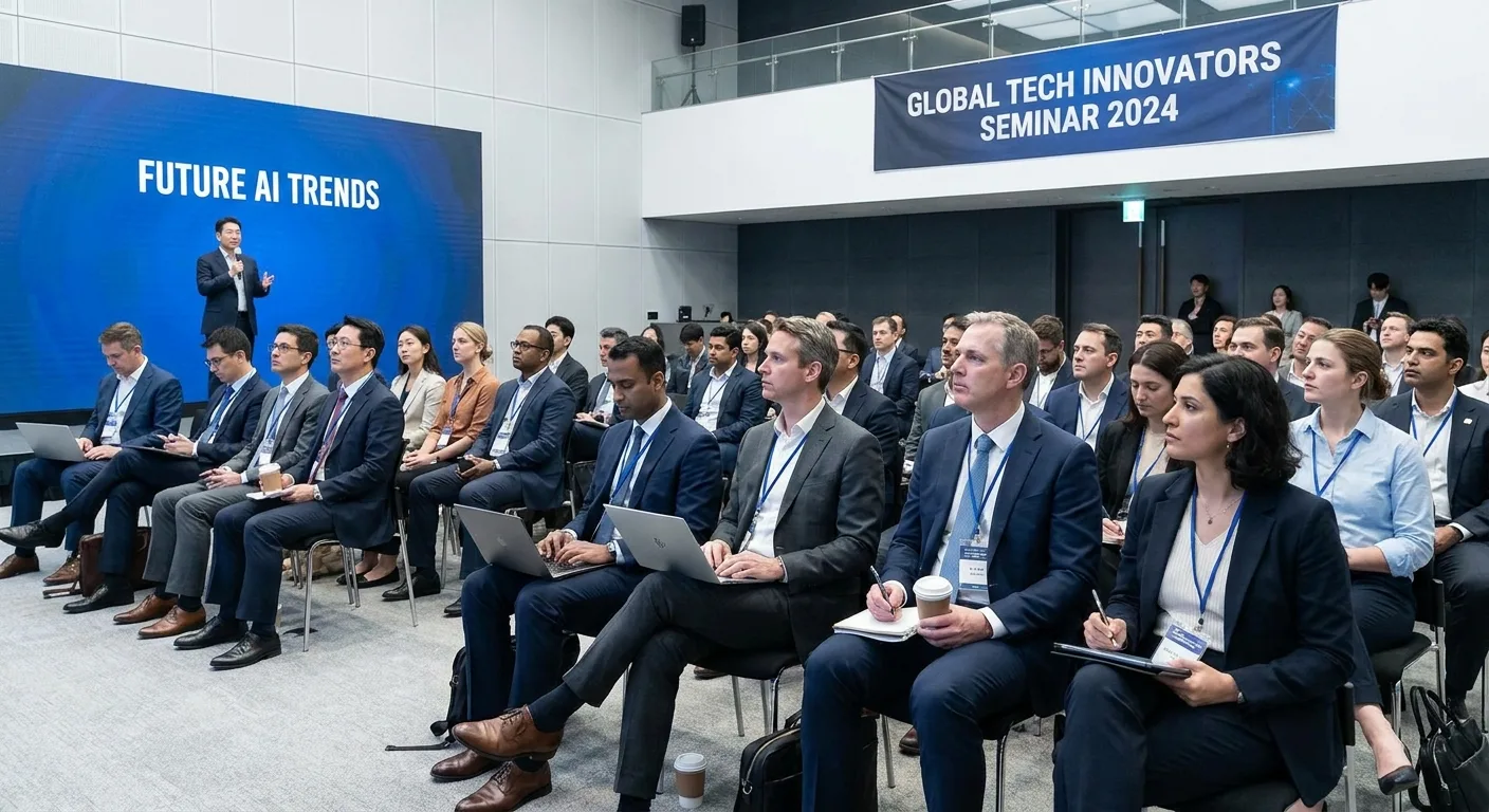 Business professionals attending a technology seminar.